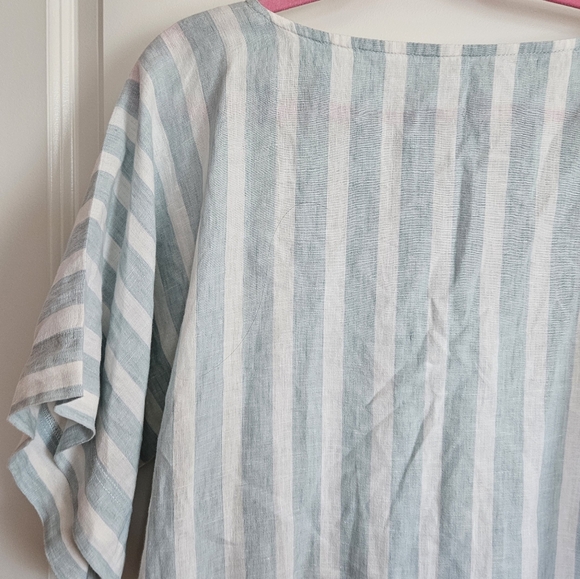 Trovata Birds Of Paradise Blue White Stiped Linen Pop Over Blouse Size Medium - Picture 6 of 9